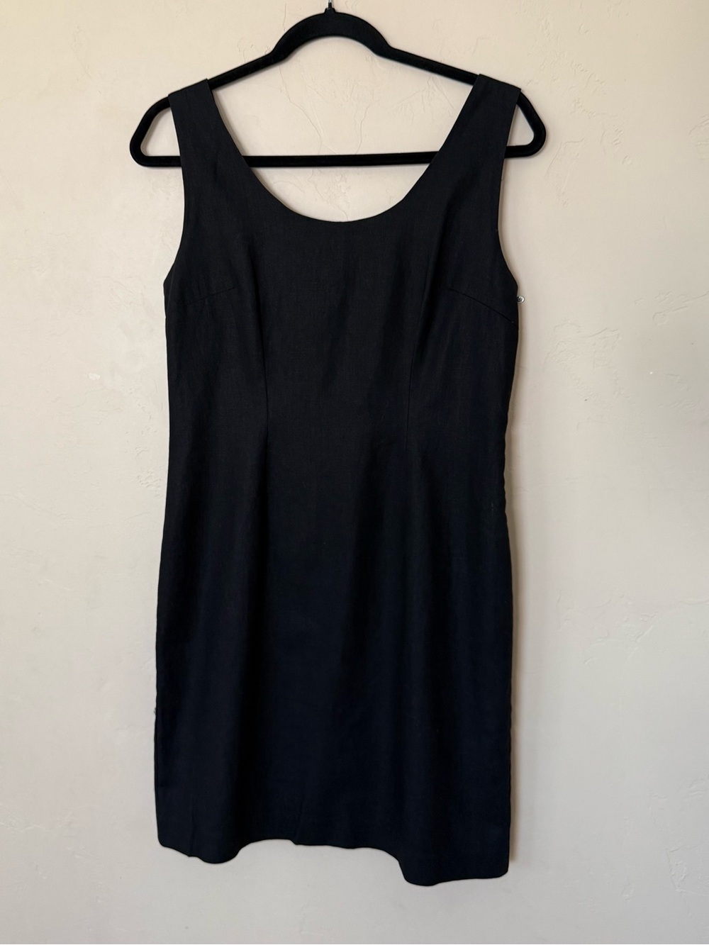 Black Linen Blend Sheath Dress Style Works Petite 6P 90s Minimalist - Picture 2 of 8